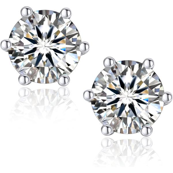 MomentWish スタッドピアスシルバー, 4 カラットモアサナイト ピアス シルバー925 ピアス 金属 アレルギー 対応ピアス レディース Dカラ 並行輸入品】MomentWish スタッドピアスシルバー 1 カラットモアサ