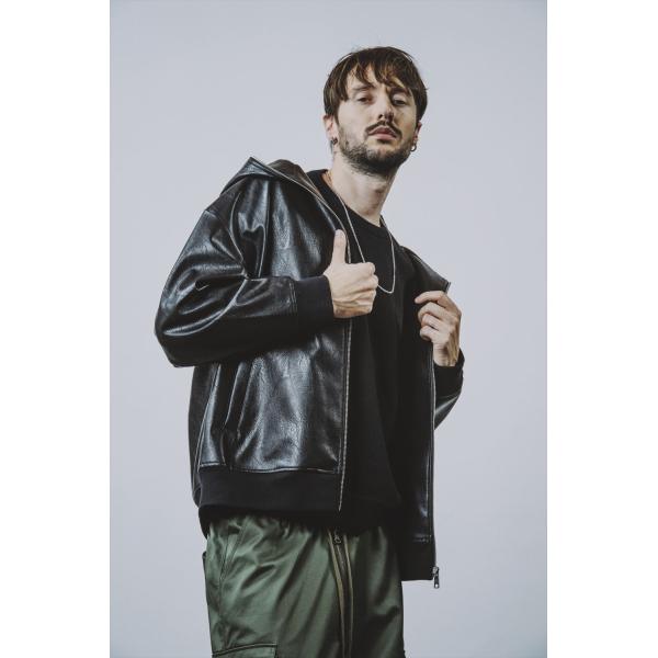 タイムセール　NO ID.　ノーアイディー　シンセティックレザーフーデッド BLZ　ブルゾン
