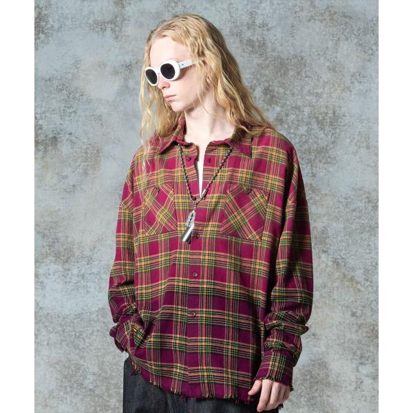 グラム Bleach Check Shirt / ブリーチチェックシャツ glamb