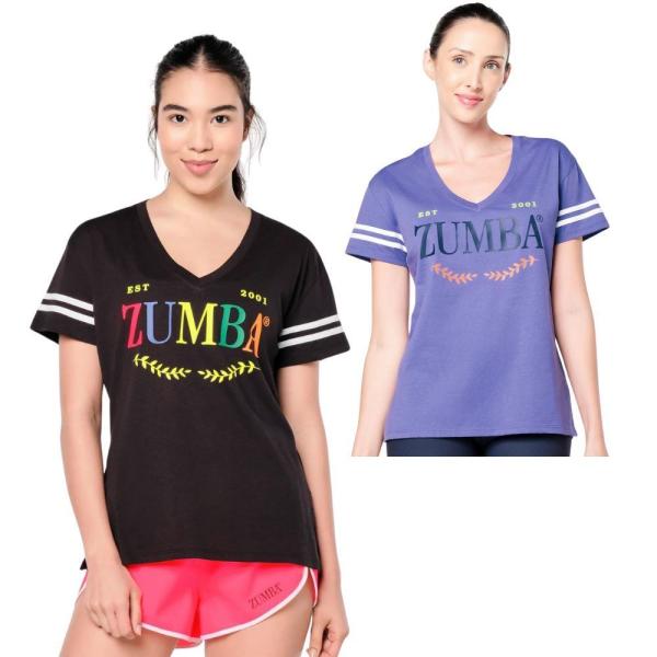 ズンバ ZUMBA Prep ルーズ Vネック ロゴ Tシャツ ブラック