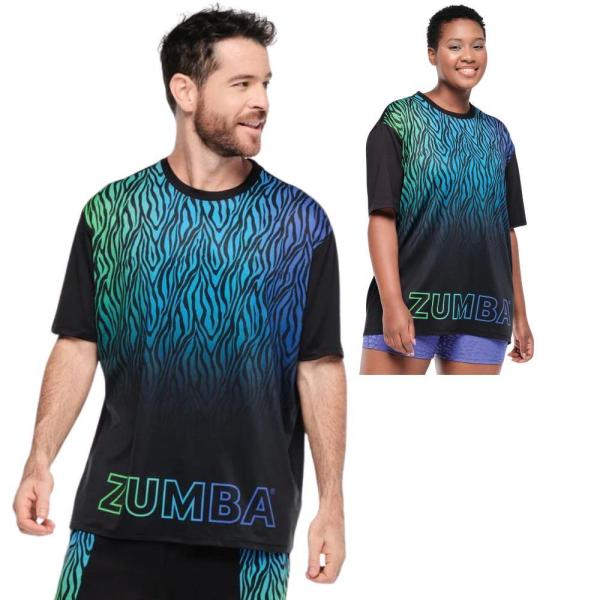 Zumba ズンバ Funscape クルーネック Tシャツ ブラック ホワイト ズンバ ZUMBA Funscape クルーネック Tシャツ レディース