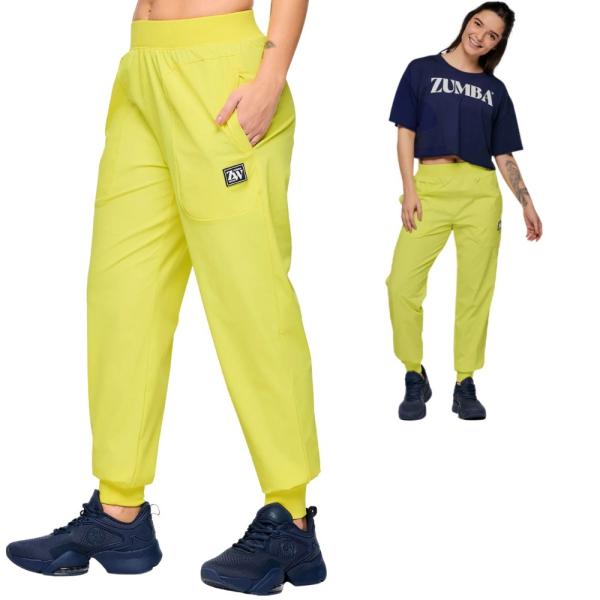 値下げZUMBA ジョガーパンツ ブラック/イエロー ウエストゴム紐付きZumbaのロゴ際立つブラックのジョガーパンツ XLタグ
