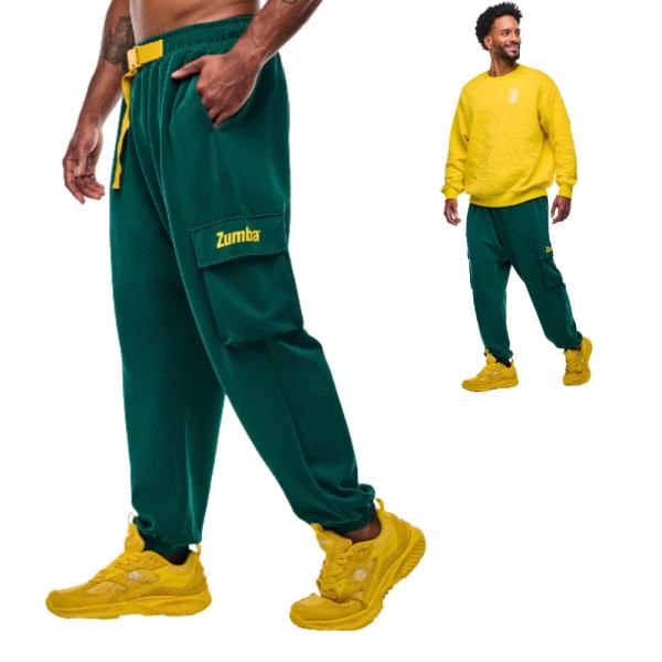 ズンバ（ZUMBA） ロゴ ベルト付き カーゴパンツユニセックス グリーン