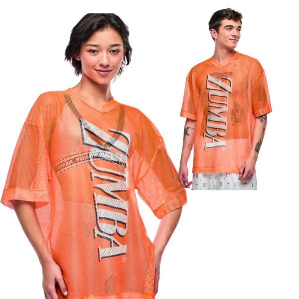 ズンバ ZUMBA ズンバ ロゴ オーバーサイズ メッシュ Vネック Tシャツ オレンジ メンズ レディース ユニセックス 取り寄せ