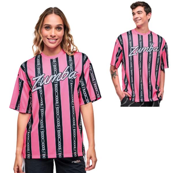 ズンバ ZUMBA ズンバ ロゴオーバーサイズ ドロップショルダー ピンク ストライプ Tシャツ メンズ レディース ユニセックス 取り寄せ