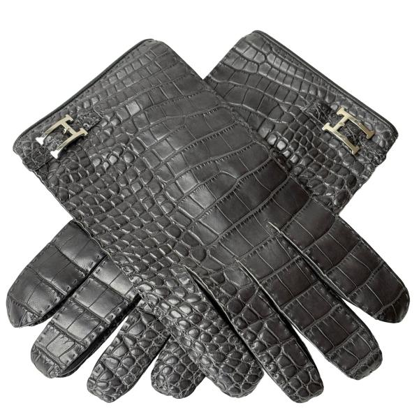 中古 ＜エルメス / HERMES＞ グローブ 手袋 クロコダイル ラムスキン 8