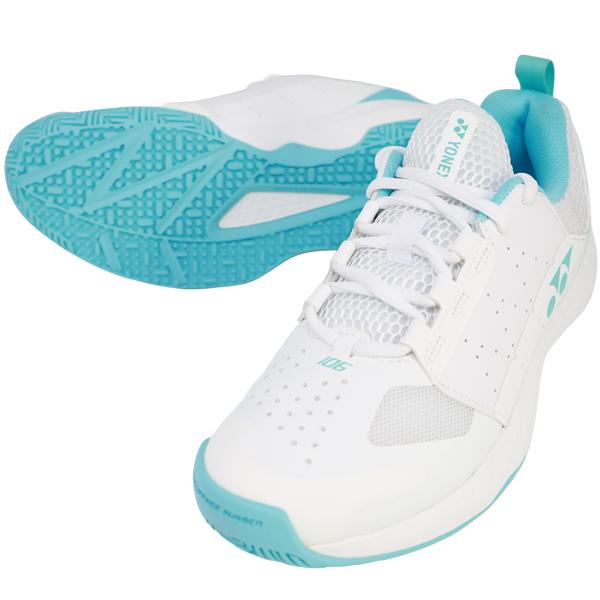 テニスシューズ ユニセックス オムニ・クレーコート用パワークッション 106ラウンドソール搭載のエントリーモデル【メーカー】ヨネックス YONEX【カラー】063：ホワイト／サックス【【素材】アッパー：人工皮革＋合成繊維+合成樹脂、ミッドソ...