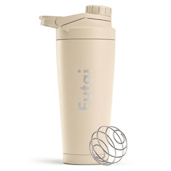 【食洗機対応】Futai プロテインシェイカー Pro 750ml(メモリ600ml) サンド 保冷 ステンレスシェイカー 真空断熱スポーツボトル