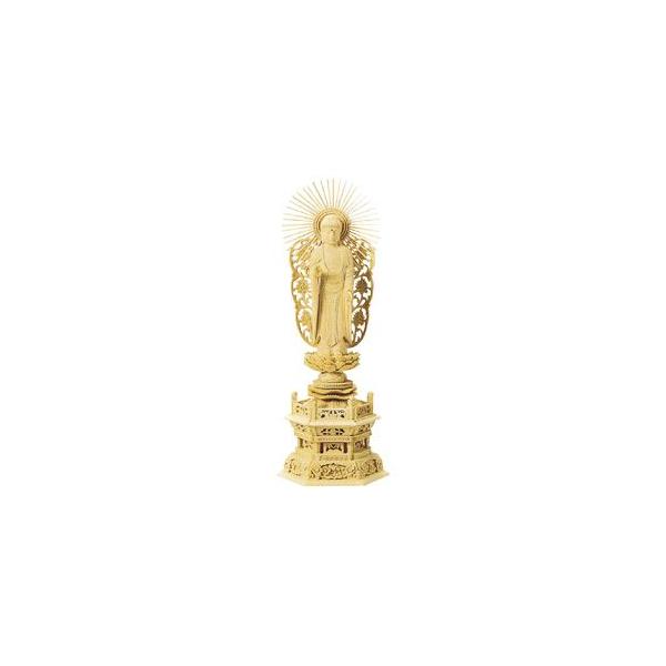 仏像  仏具  総白木 六角台座 阿弥陀如来像　浄土真宗　（西）  ３．５ 木地