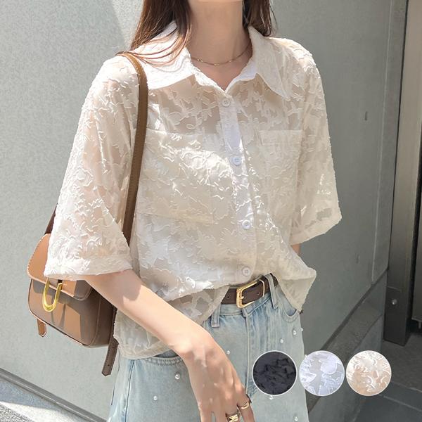 上品✨　kaon カオン　立体フラワー　シアーブラウス　ベージュ　フレア　花柄 Kaon - 上品✨ kaon カオン 立体フラワー シアーブラウス ベージュ