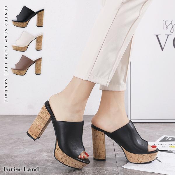 サンダル コルクヒール 厚底 太ヒール コルク センターシーム シューズ 靴 韓国 ファッション センターシームコルクヒールサンダル フューティアランド 通販 Yahoo ショッピング
