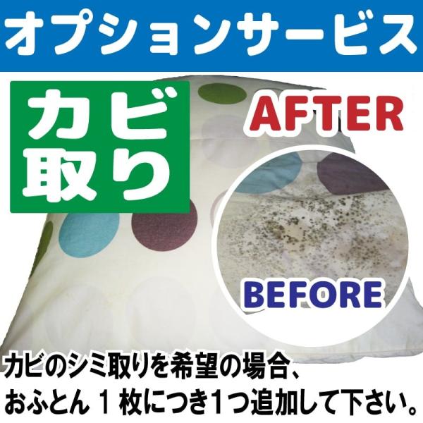 布団クリーニングカビ取り作業の割増料金です。・必ず布団クリーニングとセットでご購入下さい。・布団一枚につき１点の割増が必要となります。・あまりにひどい状態の場合、取りきれない事もございますのでご了承ください。・カビは布団を傷めます。クリーニ...