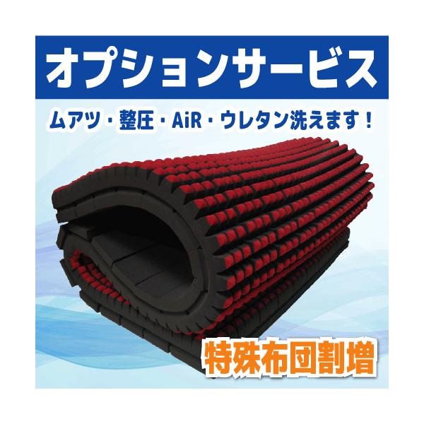 布団クリーニング特殊布団の割増料金です。・必ず布団クリーニングとセットでご購入下さい。・布団一枚につき一点の割増が必要となります。・ムアツ・整圧ふとん・ＡＩＲ・雲のやすらぎなどのお布団が対象となります。・また上記布団に似た形状、構造の布団・...