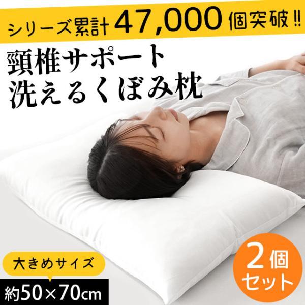 【1個あたり1,590円】大きい枕 まくら マクラ 洗える枕 2個セット 50×70cm くぼみ型 枕 日本製 頚椎サポート 快眠枕 大きめサイズ