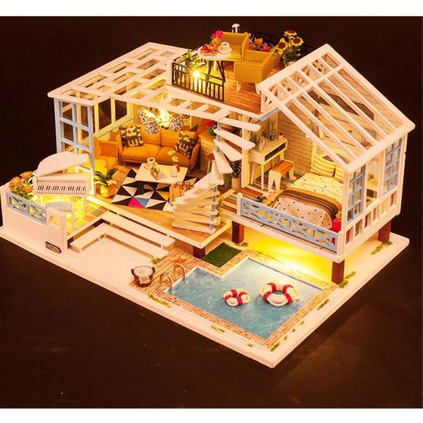 Hfalu ドールハウスキット 手作りキットセツト ミニチュアハウス Diy木製小屋モデル ミニチュアコレクション Ledライト付き 家具工 Purrworld Com