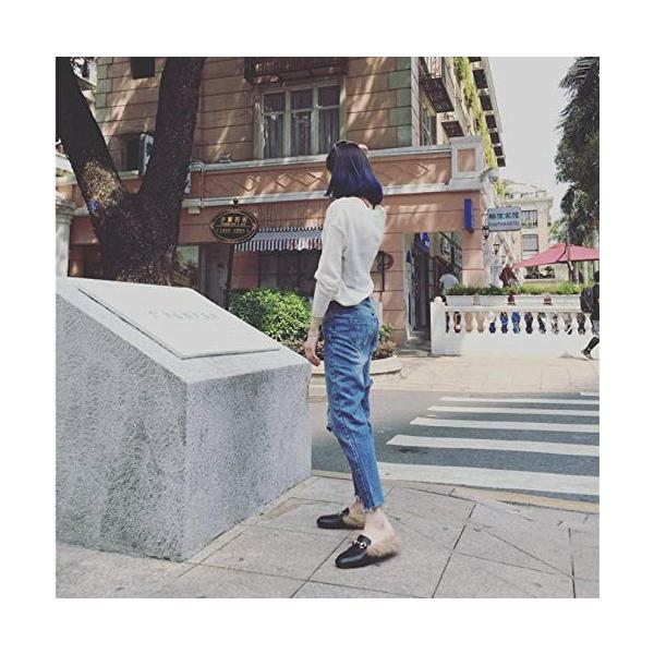 オチビ ボア付きサンダル レディース ガールズ スリッポン おじ靴 モカシン バブーシュ ファー付き もこもこミュール あったかパンプス ブ Blusquare Org