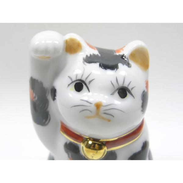 九谷焼 開運縁起招き猫 2.5号右手上げ三毛猫 右手を上げて金運を招く三
