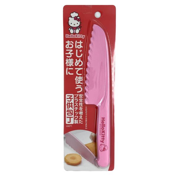 子供向けの包丁です。刃の部分がプラスチックのため手を切りにくいです。女の子に大人気のハローキティのデザインです。良い意味であまり切れない包丁ですので、始めて包丁を使うお子さんの練習用に如何でしょうか？サイズ：235×43×10mm