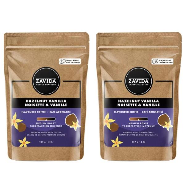 ZAVIDA ザビダ ヘーゼルナッツ バニラホールビーン コーヒー豆 907g×2個 2Ib　レギュラーコーヒー 豆 ザビダコーヒー アイス ホット バニラの香り