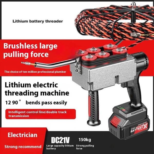 リチウム電池式自動ワイヤーストリギングマシン、40m/分電動ワイヤーストリギングワイヤープーラー、15m/30mケーブル付き、最大牽引力150kg、建設用水力発電用