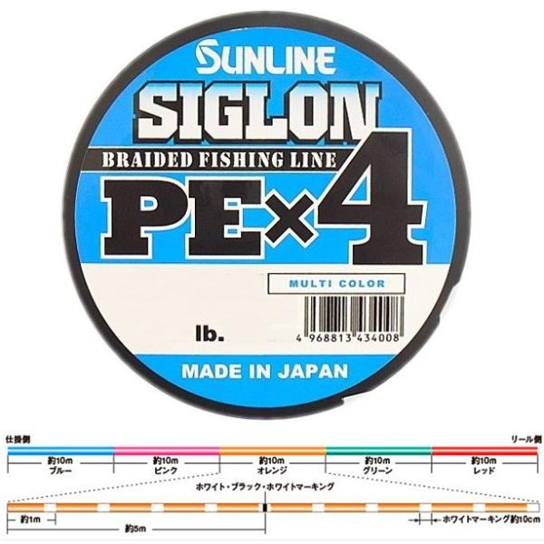 サンライン シグロン PEX4 100m連結(最大600m) 0.8号 12lb 10m×5色分け  :siglonx4-100mr-5c-08:FWS-アルファ - 通販 - Yahoo!ショッピング