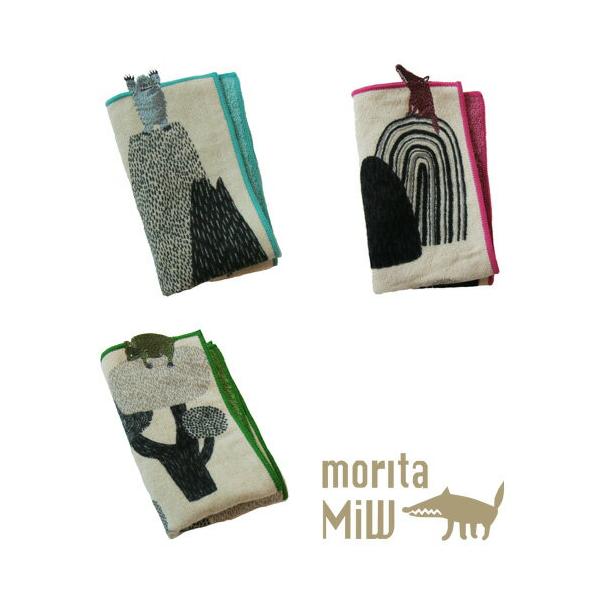 小さなポケットハンカチ ミニタオル MiW style morita MiW イエティ オオカミ クマ 動物 生き物 刺繍