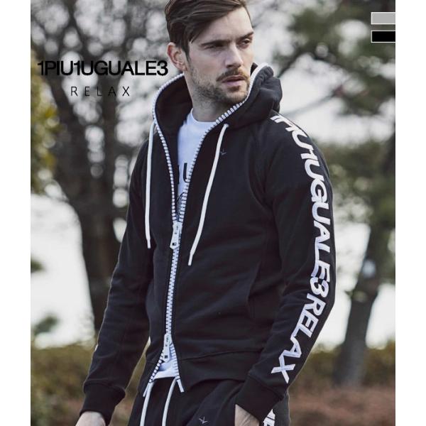 1PIU1UGUALE3 RELAX ビッグファスナーサイドロゴアップリケスウェット