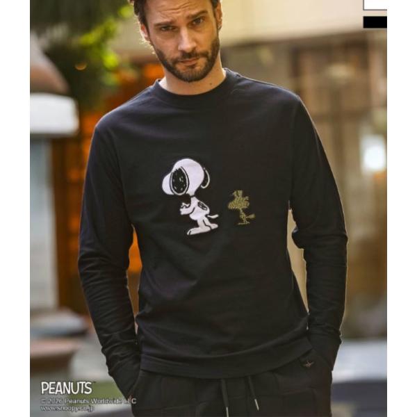 【スヌーピー】スヌーピー＆ウッドストックロングTシャツ  メンズ 長袖 1PIU1UGUALE3 RELAX カットソー カジュアル ウノピゥウノウグァーレトレ リラックス