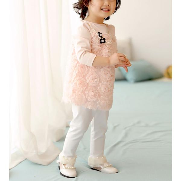 袖部分は肌に優しいカットソー素材、本体は綿の裏地を使用してますので肌触りもよくとても動きやすいですよ♪生地も中厚でしっかりとしております！ソフトチュールにシフォン巻きバラが隙間なく縫い込まれており、とっても華やかなワンピースです。ネックレス...