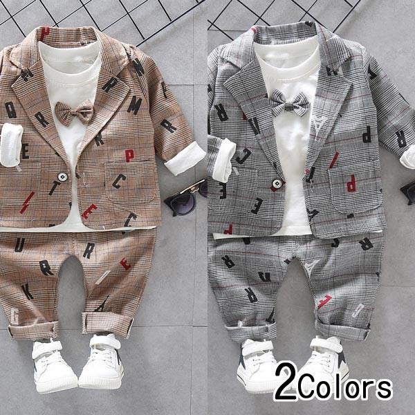 子供服 アルファベット 総柄 チェック セットアップ スーツ ジャケット カットソー パンツ ズボン ネクタイ 80 90 100 110 子供ドレスのhumming K 通販 Yahoo ショッピング