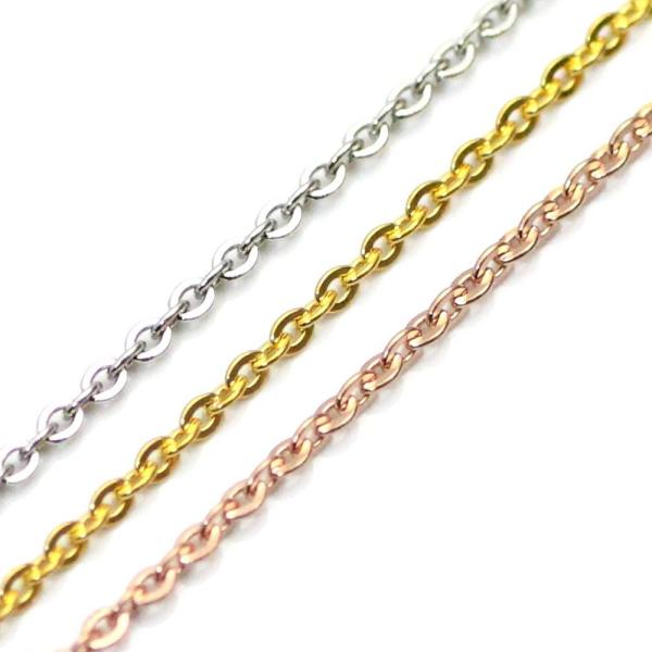 1mm マリーナ チェーン ネックレス ステンレス316L◆ネックレスチェーン1本価格です■素材：ステンレス316L■チェーン幅：約1mm■カラー：シルバー/ピンクゴールド/ゴールド■留め金等：丸カン約4mm※パーツの関係上若干長さが前後す...