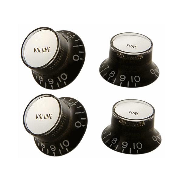 Gibson PRMK-010 Top Hat Style Knobs BLACK / SILVER METAL INSERT 2V / 2T - 4 pack �M�u�\�� �g�b�v�E�n�b�g�E�m�u �u���b�N / �V���o�[�E���^���E�C���T�[�g