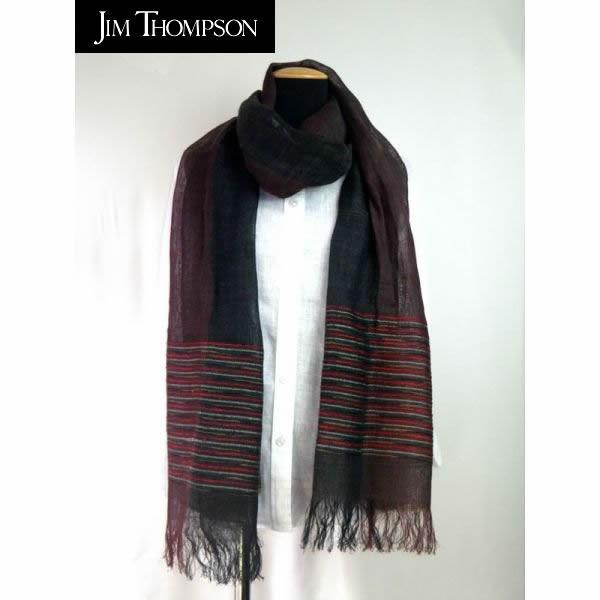 ジムトンプソン JIM THOMPSON ストール 麻100% エンジxブラック 約 