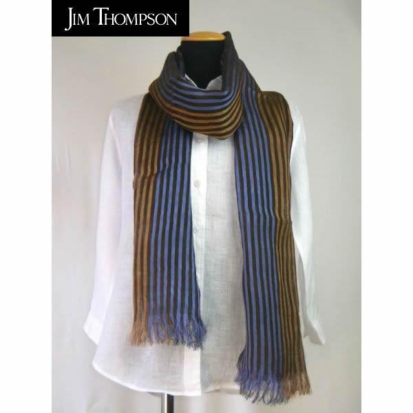 ジムトンプソン JIM THOMPSON ストール 麻100% ブルーxゴールド 