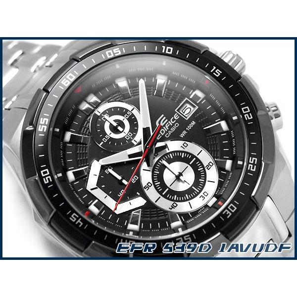 CASIO EDIFICE カシオ 海外モデル エディフィス アナログ メンズ腕時計 クロノグラフ ブラックダイアル シルバーステンレスベルト EFR-539D-1AVUDF