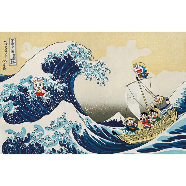 【100部限定／額装付き】ドラえもん 浮世絵木版画「富嶽三十六景 神奈川沖浪裏」