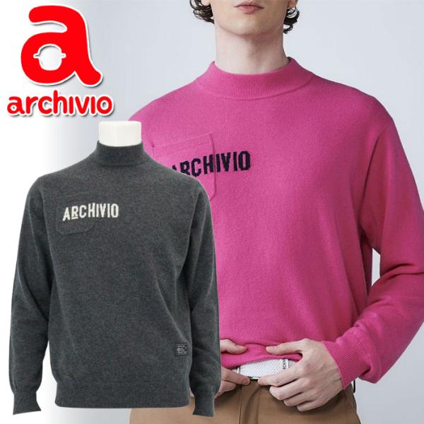 archivio（アルチビオ） ゴルフ カシミヤ100％ロゴポケットニット 長袖