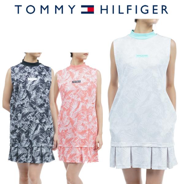 トミーヒルフィガー ゴルフ レディース リーフプリント ショルダータック ワンピース   THLA330 2023春夏モデル TOMMY HILFIGER（トミー・ヒルフィガー） ゴルフ リーフプリント