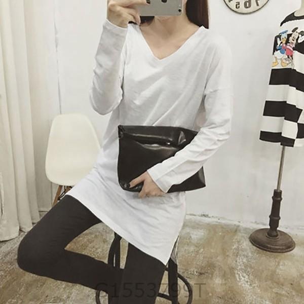 長袖ｔシャツレディース秋冬春無地シンプルロング丈カットソーロンtおしゃれ白長めゆったり大人きれいめvネック秋服 G1553 Apda158 ヨシモンショップ 通販 Yahoo ショッピング