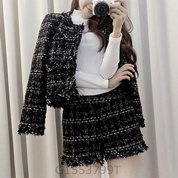 ツイードセットアップレディースノーカラー秋冬ジャケットショートパンツおしゃれグレンチェック可愛いかわいい上下セットカジュアルファッション G1553 Apde012 ヨシモンショップ 通販 Yahoo ショッピング