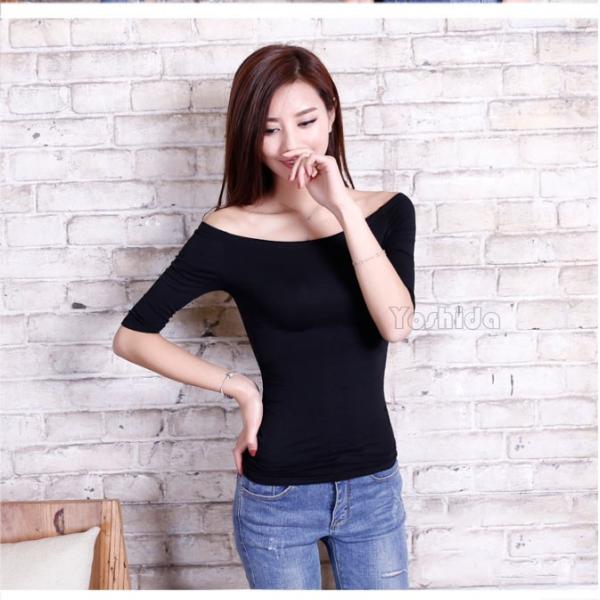 レディース オフショル ダーインナー トップス Tシャツ カットソー 襟ぐり 広め 五分袖 愛い かわいい おしゃれ Buyee 日本代购平台 产品购物网站大全 Buyee一站式代购 Bot Online
