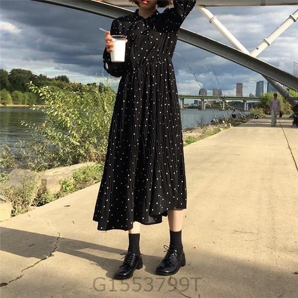 ドットワンピースレトロ長袖レディースワンピ春おしゃれ可愛いかわいい黒ブラック大人カジュアルファッションフレアロングマキシ Buyee Buyee 일본 통신 판매 상품 옥션의 대리 입찰 대리 구매 서비스