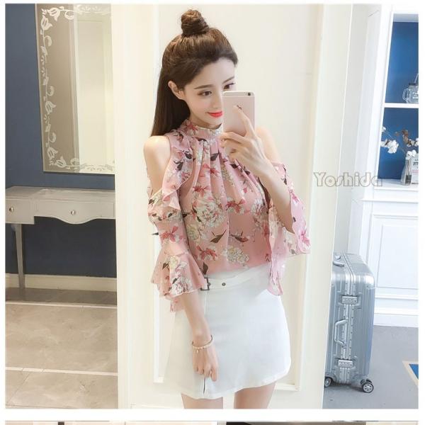 シフォン ブラウス 半袖 オフショルダー レディース 肩出し 花柄 Tシャツ 女性用 薄手 トップス 夏物 ゆったり シャツ ベルスリーブ Buyee 日本代购平台 产品购物网站大全 Buyee一站式代购 Bot Online