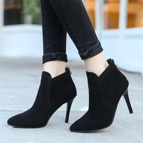 ブーツ レディース ブーティ ショートブーツ ピンヒール 美脚 ヒールブーツ 黒 シューズ 靴 レディースブーツ ショート フェイクスエード Pu レザー 秋 冬 Yazyl Rthcm350 ヨシモンショップ 通販 Yahoo ショッピング