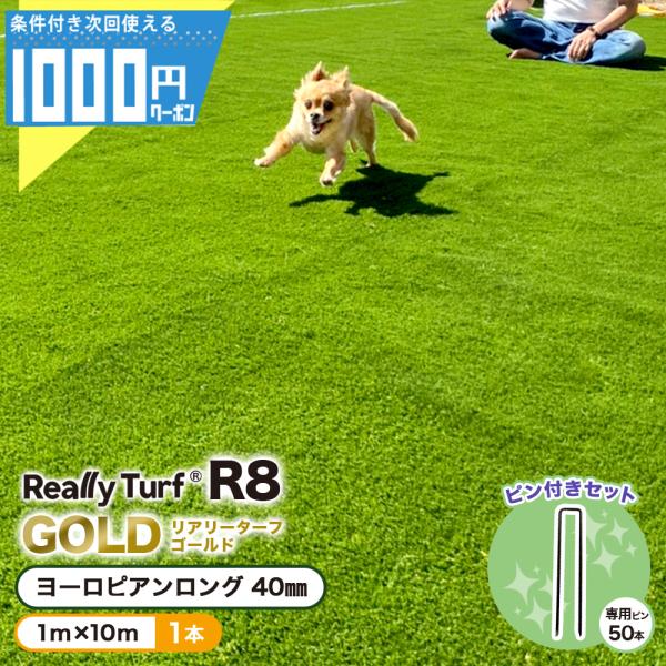 人工芝 ロール 1m×10m ピン付 10平米 芝丈 40mm 芝生 GF リアリーターフ R8 ゴールド 専用ピン付 ■法人限定(条件付き個人可)