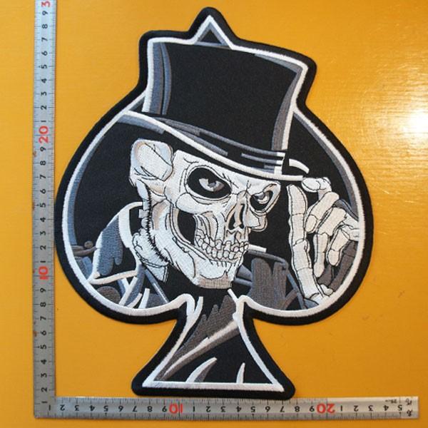 大きな刺繍アイロンワッペン アップリケ パッチ【スペードのスカル紳士】トランプ ドクロ マジック 手品 SKULL 大きい サイコビリー