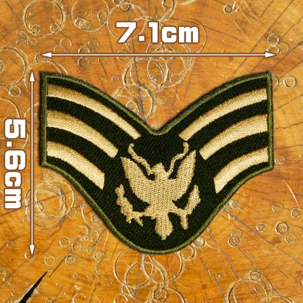 刺繍アイロンワッペン【階級章】モスグリーンxベージュ 軍物 特技兵 