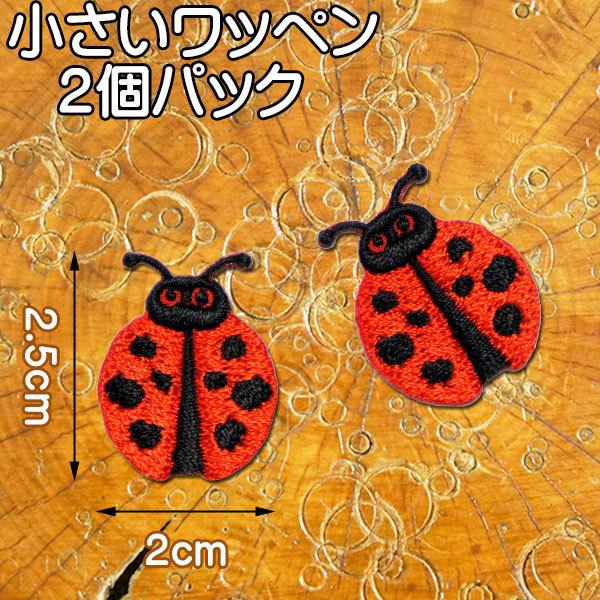 小さい 刺繍 アイロンワッペン アップリケ【てんとう虫】2個セット