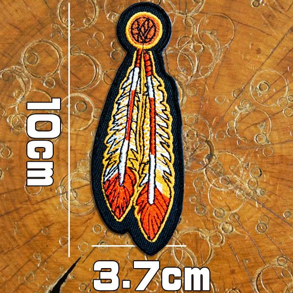 刺繍アイロンワッペン【インディアン イーグルフェザー】黄色 オレンジ
