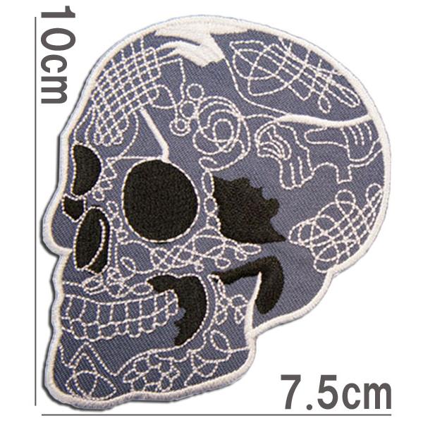 刺繍 アイロン ワッペン【スカルマン/ＳＵＫＵＬＬ ＭＥＮ】グレーマン ドクロ ガイコツ 糊付き パッチ アップリケ サイコビリー アメカジ